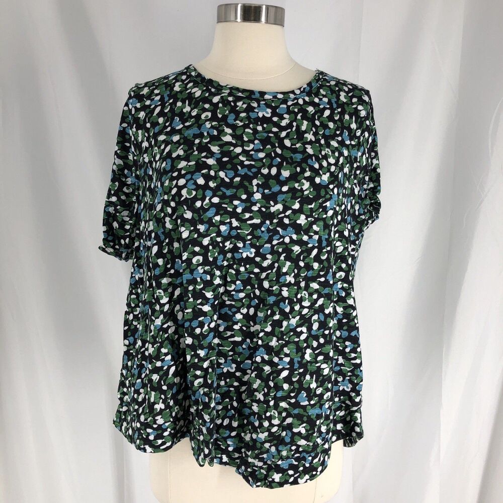 Chicos Top Womens Size Large Blue Green Black Short Sleeve Casual